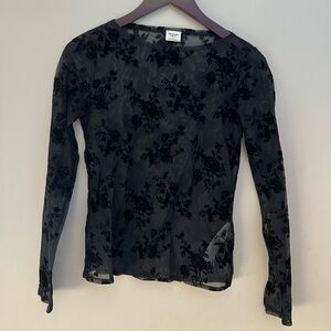 Abercrombie Velvet Floral Mesh Long Sleeve Top